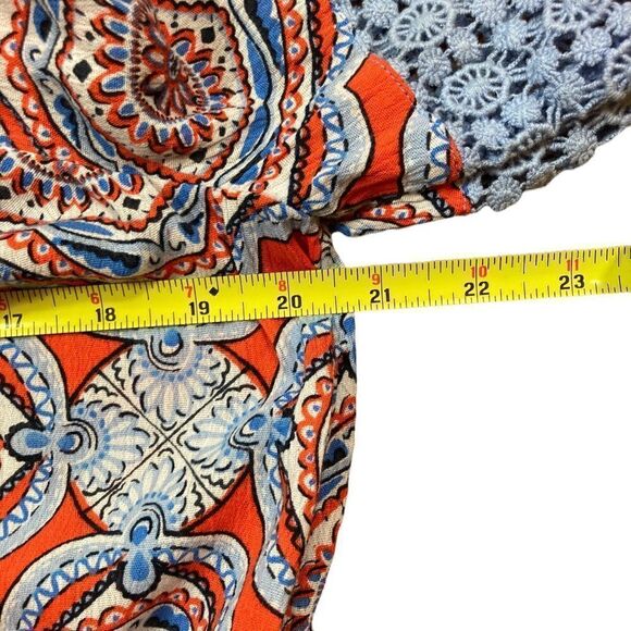 Crown & Ivy Orange and Blue Paisley Bell Sleeve Top, Size PS - Picture 8 of 9